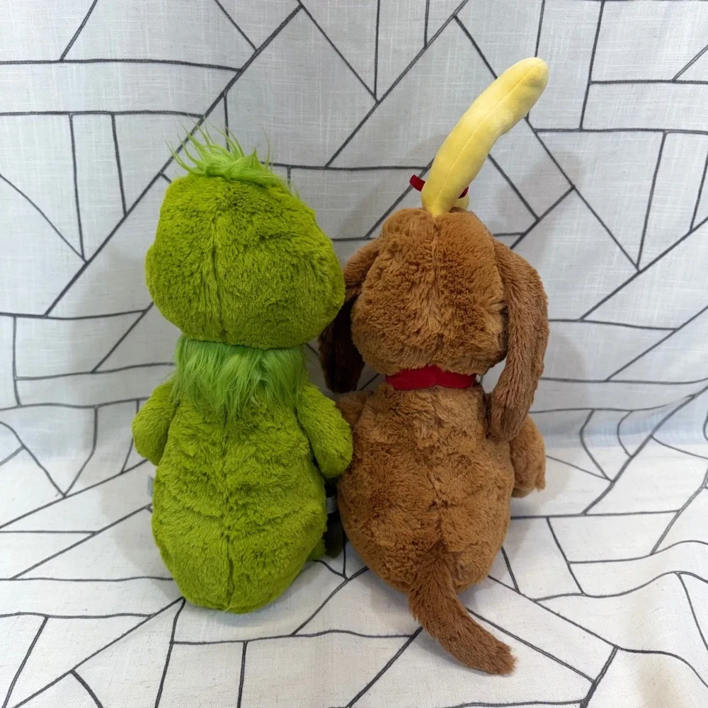 Aurora World Dr Seuss Plush Set 14in Green Brown Grinch and Max Dog Stuffed Toy